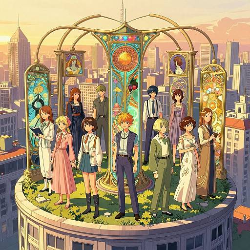 Cyberpunk Zoetrope Garden at Sunset