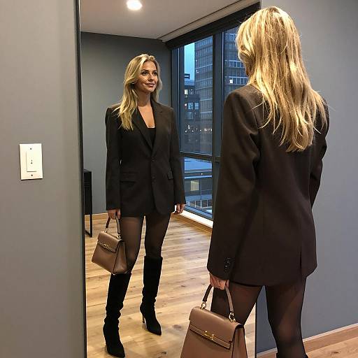 Blonde Woman Wearing Dark Blazer and Sheer Tights