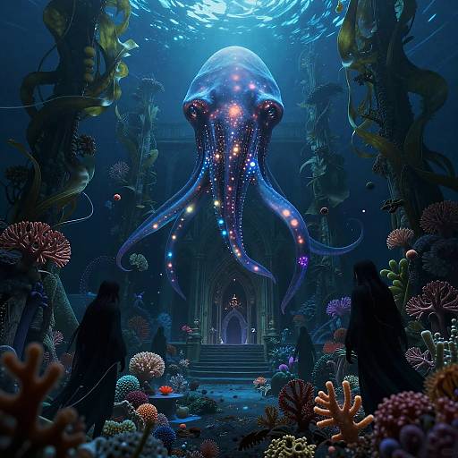 Bioluminescent Kraken in Abyssal Cathedral