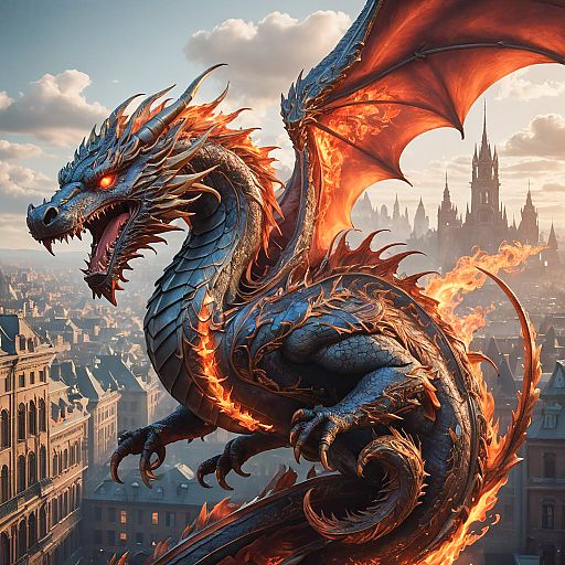 Baroque Wyvern in Futuristic Cityscape Baroque Wyvern in Futuristic Cityscape