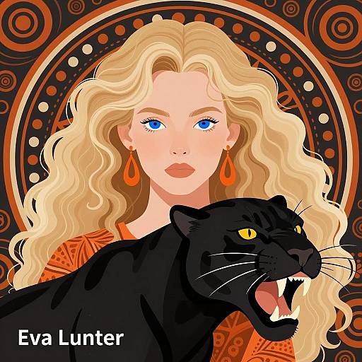 Vibrant Woman and Roaring Panther Illustration