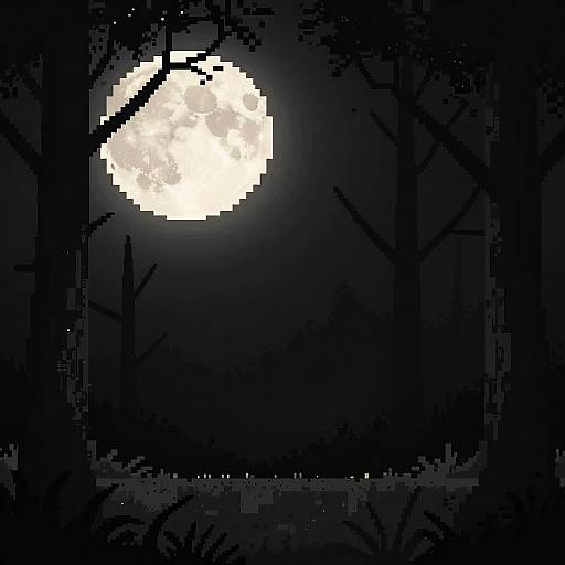 Pixel Art Forest Under Full Moon