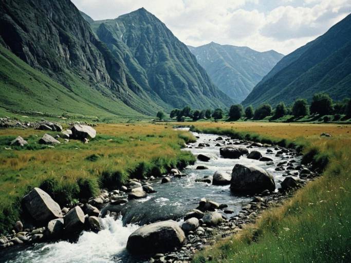 Scenic Mountain River Valley Wallpaper