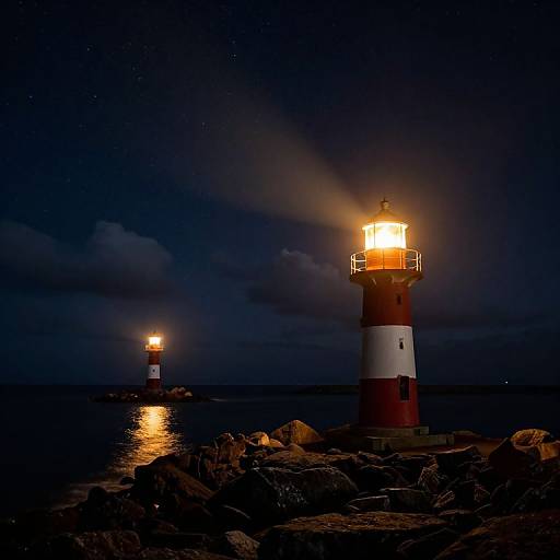 Celestial Night with Twin Lighthouses