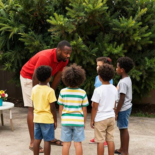 Engaged Dad with Kids in Backyard