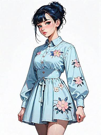 Chic Woman in Floral Navy Skater Dress