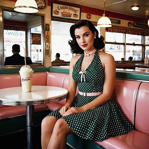 Vintage Style Woman in 1950s Diner
