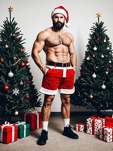 Festive Muscular Santa in Christmas Shorts