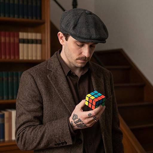 Man in Tweed Holding Rubik's Cube