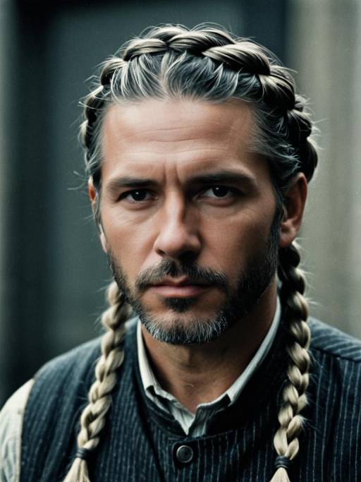 Man with Braided Hairstyle in Costume