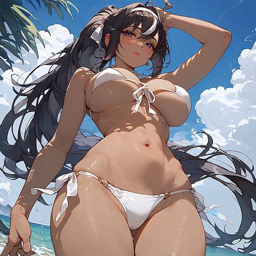 Sunlit Dark-Skinned Anime Beach Portrait