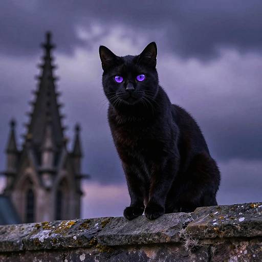 Black Cat on Gothic Wall at Dusk