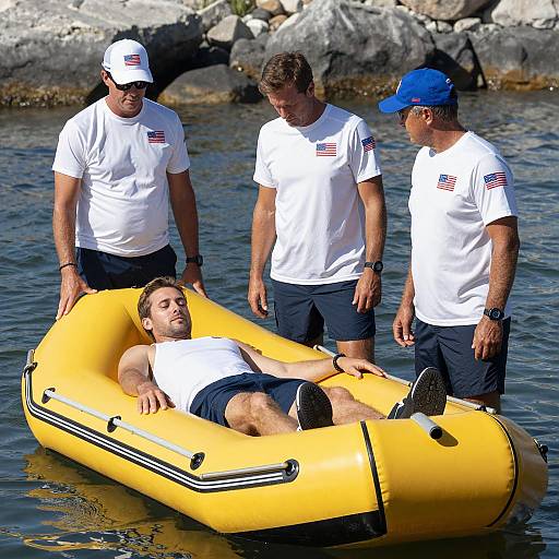 Men with Raft and American Pride