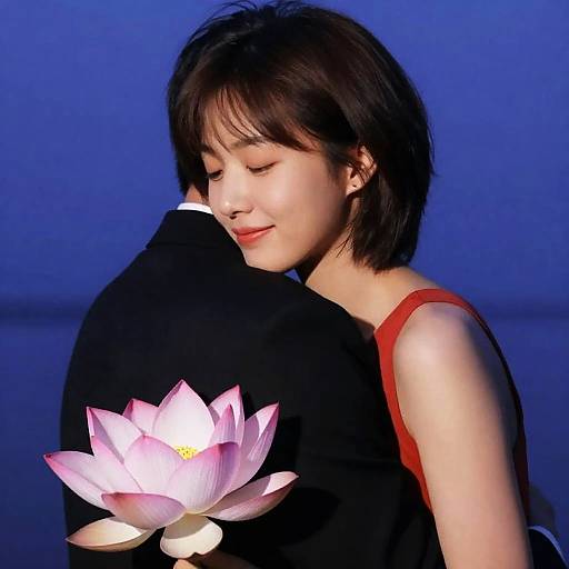Romantic Embrace with Lotus Flower Background