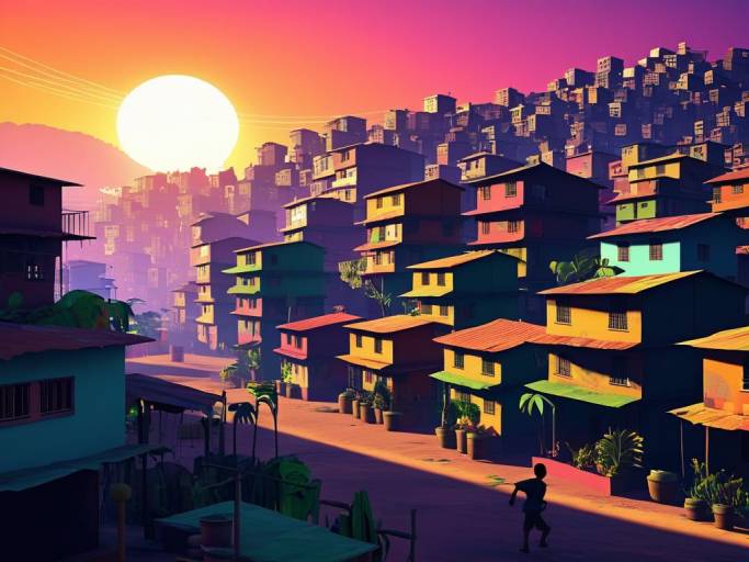 Sunset Over Colorful Urban Housing
