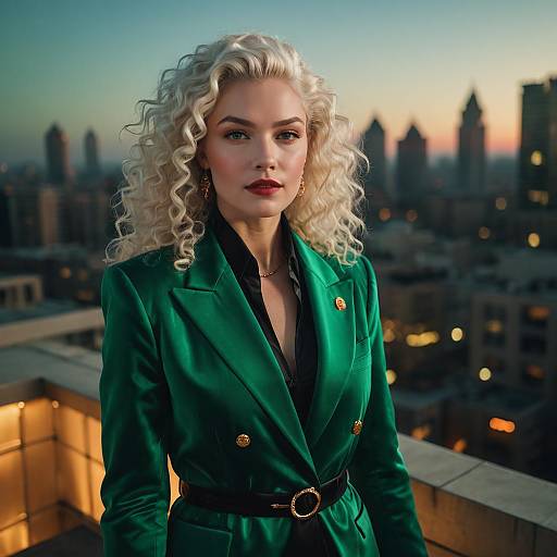 Fashion Portrait of Woman in Emerald Green Velvet Tuxedo