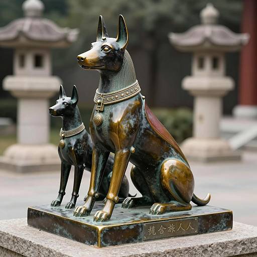 Bronze Anubis Dog Statue with Pedestal