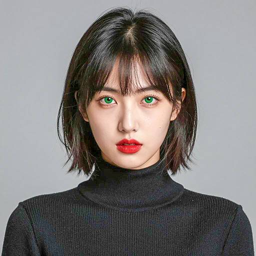 Young Woman with Green Eyes and Red Lipstick