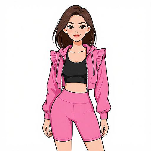Sporty Chic Woman in Pink Tracksuit
