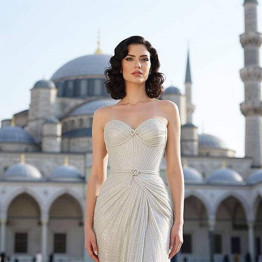 Elegant Woman by Historic Mosque