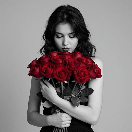 Woman with Vibrant Red Roses