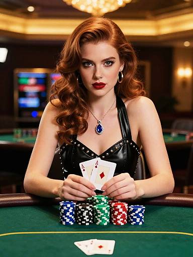 Glamorous Woman Playing Poker in Casino