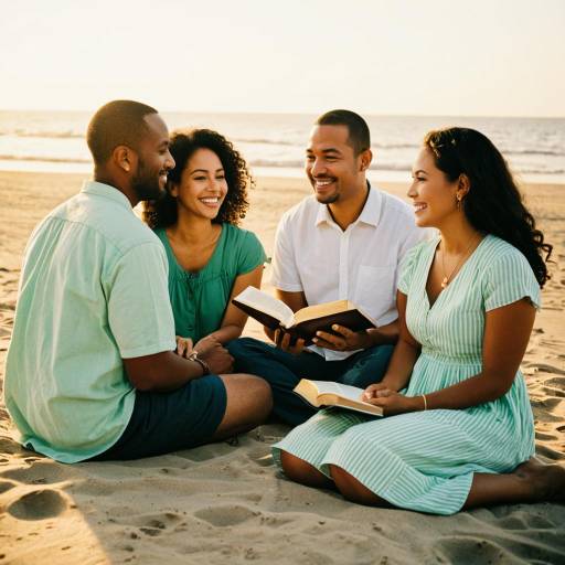 Diverse Friends Studying Bible at Sunset