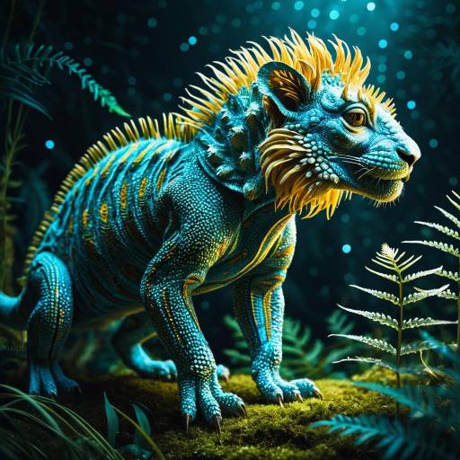 Surreal Bioluminescent Lion Creature in Neon Rainforest Surreal Bioluminescent Lion Creature in Neon Rainforest