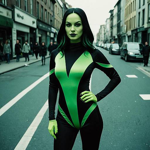 Shego-Inspired Woman in Streetwear