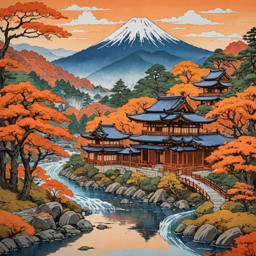 Vibrant Autumn in Traditional Japanese Landscape
