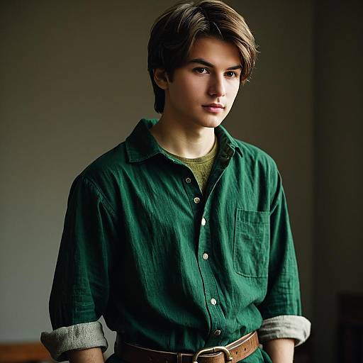 Young Man in Renaissance Style Green Shirt