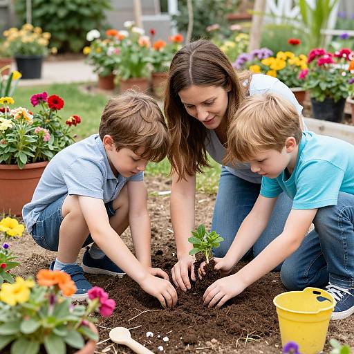 Mother and Child Gardening Together
