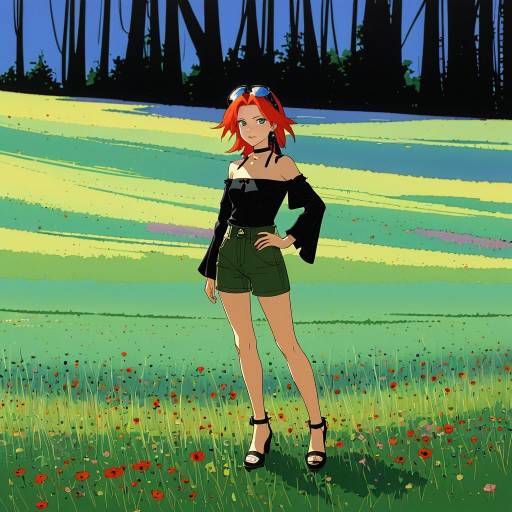 Stylish Girl in Serene Meadow Scene