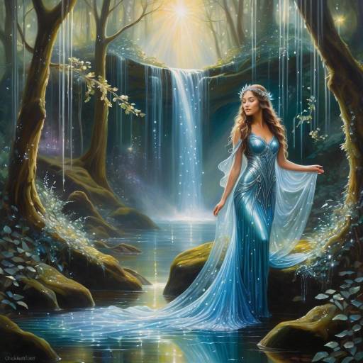 Graceful Water Nymph in Enchanted Forest