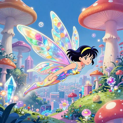 Magical Girl Soaring Over Dreamscape