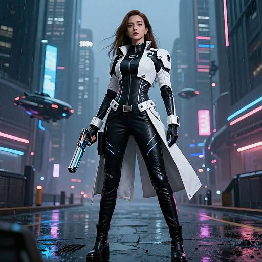 Confident Cyberpunk Female Warrior
