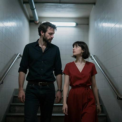 Cinematic Couple in Industrial Stairwell