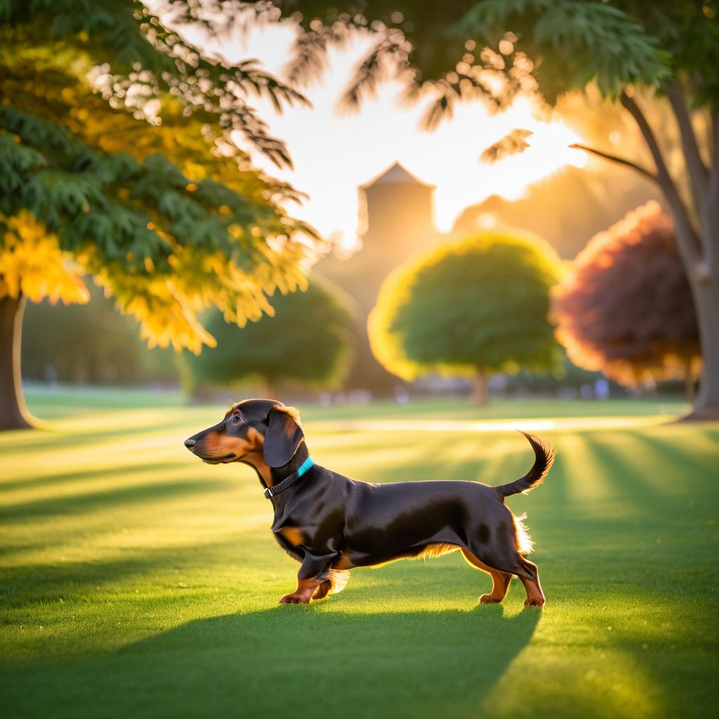 Dachshund at Sunset in Vibrant Park