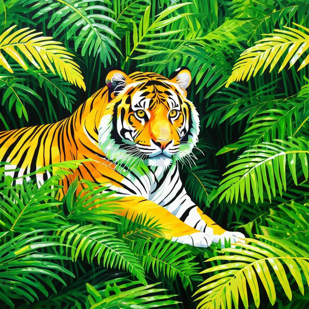 Golden-Eyed Tiger in Vibrant Jungle Scene