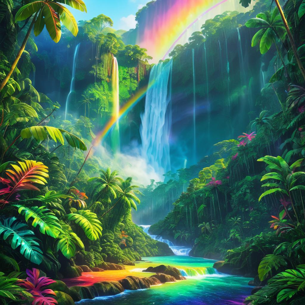 Tropical Rainforest Exploration with Waterfall