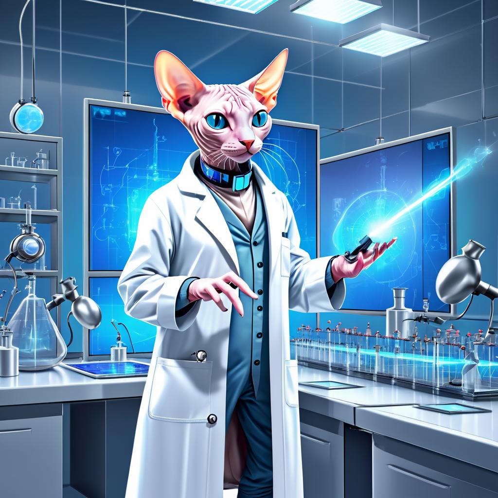 Sphynx Cat Scientist in a Lab Coat