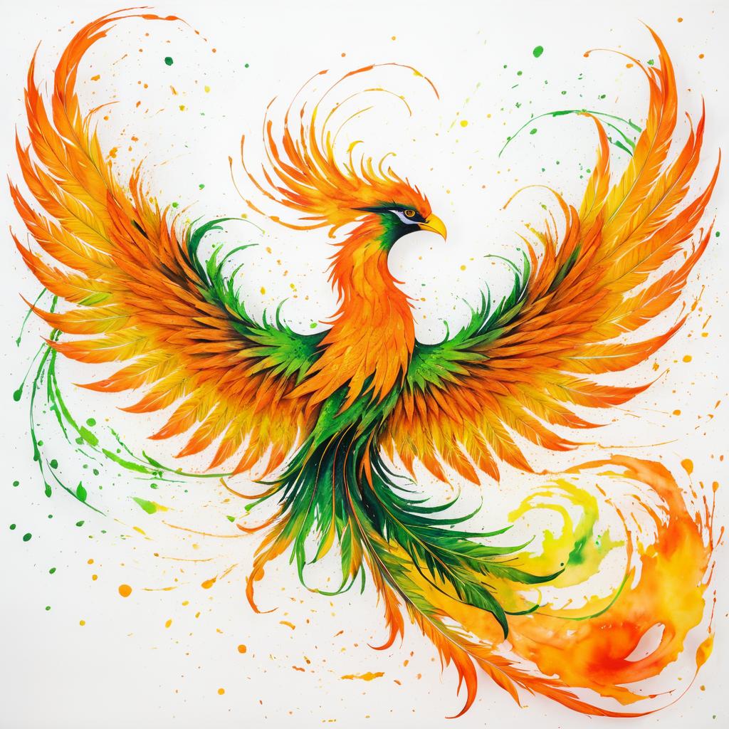 Vibrant Phoenix: An Impressionistic Ink Drawing