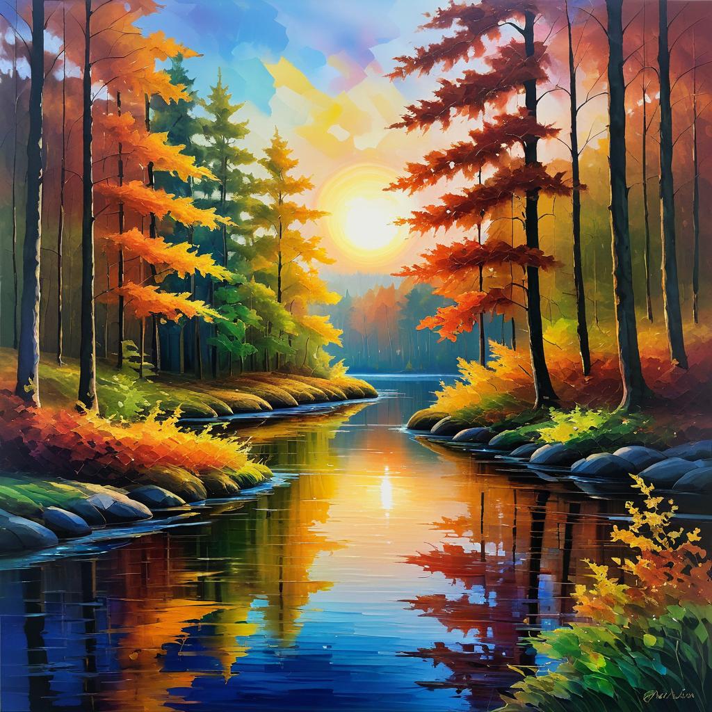 Stunning Autumn Forest Oil Painting