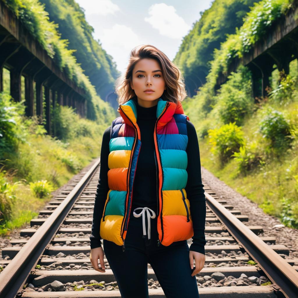 Colorful Traveler on Abandoned Railway