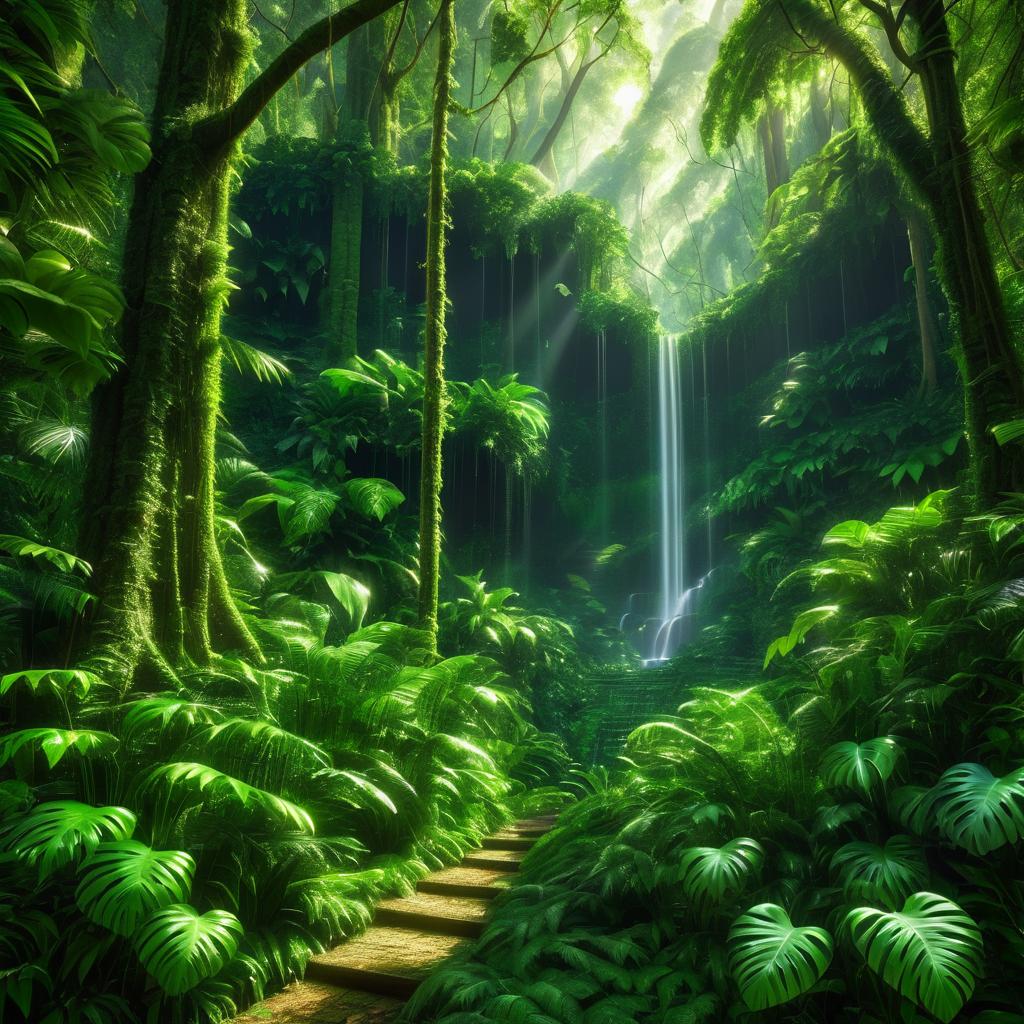 Lush Jungle with Waterfalls and Vines