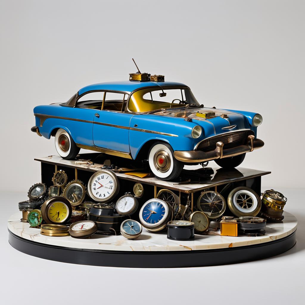 Nostalgic Sculpture of Watches and Toy Cars