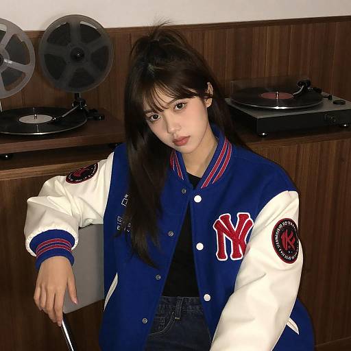 Serious Woman in Vintage Film Room