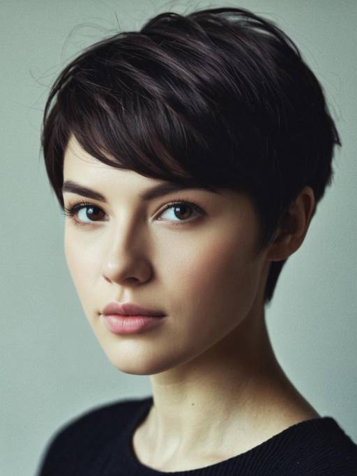 Woman with Dark Brown Pixie Cut Hairstyle