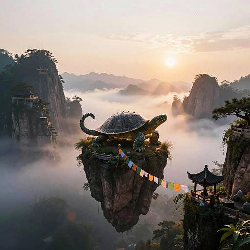 Ancient Dragon Turtle on Floating Mountain Pinnacle