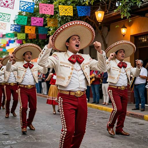 Vibrant Mariachis on Festive Mexican Street